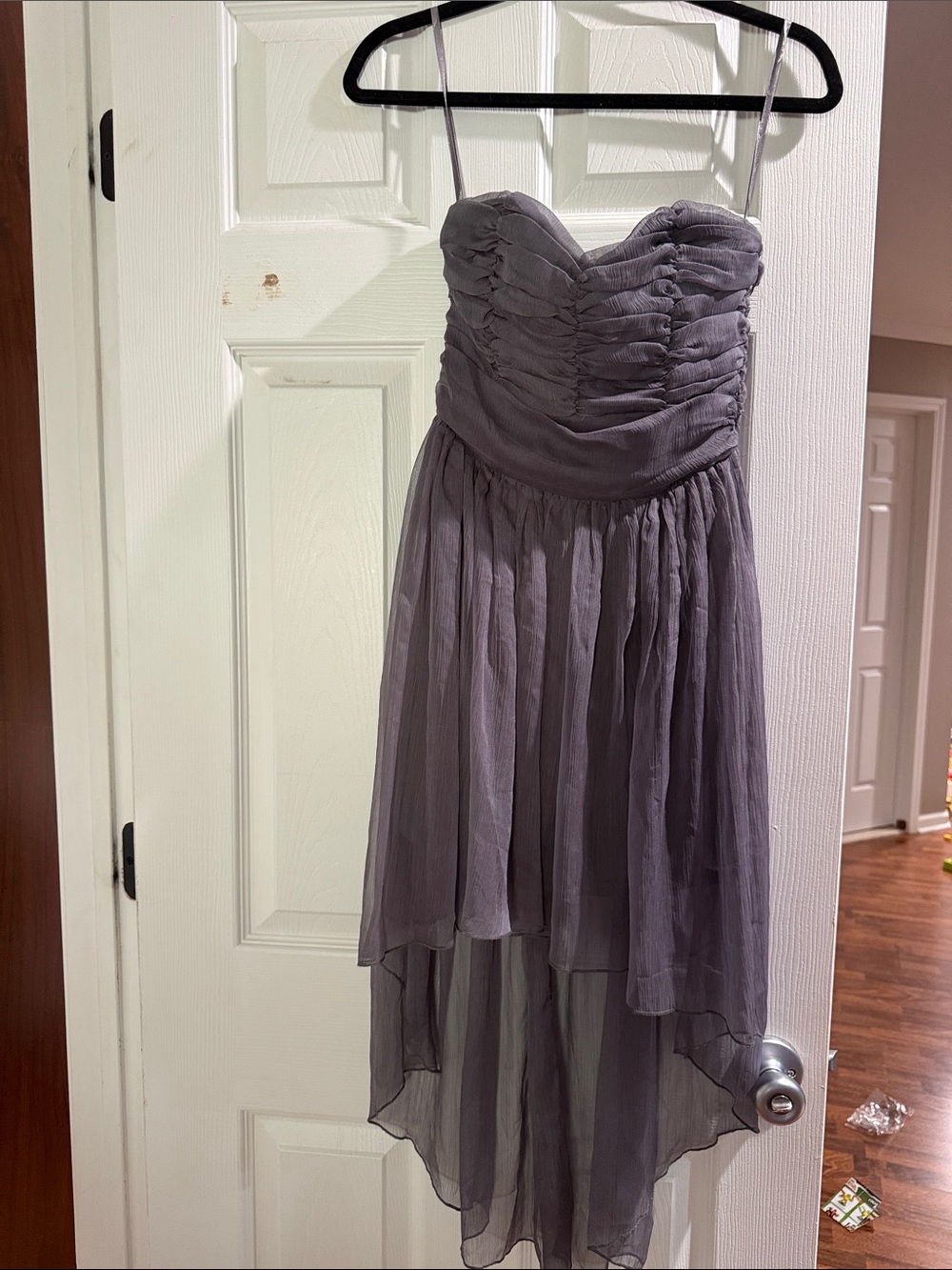 Pitaya Strapless Ruched High-Low Dress in Gray